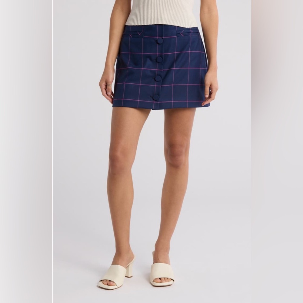Trina Turk Navy Blue and Trina Pink East Village 2 Mini Skirt